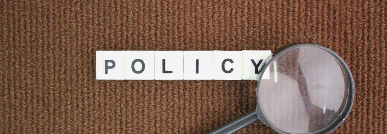 Scrabble pieces that say Policy.